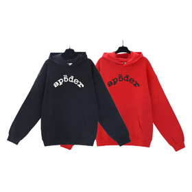 Sp5der Letter Print Hooded Pullover Long-Sleeve Sweatshirt-4585  